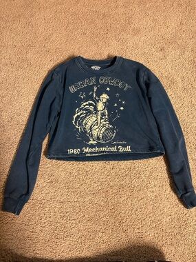 Urban Cowboy Navy Graphic Cropped Sweatshirt